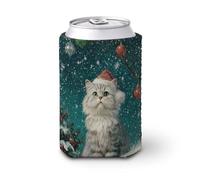 Manicotto refrigerante per lattine di birra, cappello di Natale gatto sul tetto della vecchia casa può coprire la birra refrigerante morbido isolato porta bevande per feste in spiaggia eventi casa