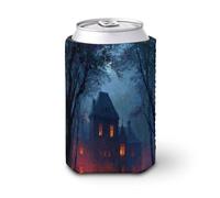 Manicotto refrigerante per lattine di birra, castello gotico nel bosco può coprire il refrigeratore della birra, morbido supporto isolato per bevande per feste, spiaggia, eventi a casa