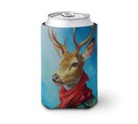 Manicotto refrigerante per lattine di birra, cervo che indossa una sciarpa rossa dell'era vittoriana, può coprire la birra fresca morbida isolata, supporto per bevande per feste, spiaggia, eventi a