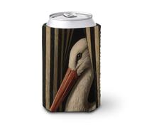 Manicotto refrigerante per lattine di birra, con cicogna bianca dietro la tenda, stile vintage, copertura per lattine di birra, morbido, isolato, per feste, spiaggia, eventi a casa