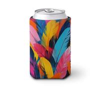 Manicotto refrigerante per lattine di birra, con piume colorate astratte che coprono la birra, morbido e isolato, per feste, spiaggia, eventi, casa
