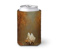 Manicotto refrigerante per lattine di birra, con simpatici fantasmi che cavalcano la bicicletta autunnale e un sentiero nella foresta, morbido e isolato, per feste, spiaggia, eventi a casa