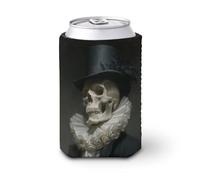 Manicotto refrigerante per lattine di birra, con teschio che indossa un cappello a cilindro, fantasia scura, può coprire la birra fresca morbida isolata, supporto per bevande per feste, spiaggia
