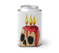 Manicotto refrigerante per lattine di birra, con teschio in stile cartone animato con due candele che si sciolgono, può coprire il dispositivo di raffreddamento della birra, morbido supporto per