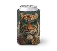 Manicotto refrigerante per lattine di birra, con tigre che indossa occhiali da sole, catene dorate, può coprire bevande termiche morbide e isolate per feste, spiaggia, eventi a casa