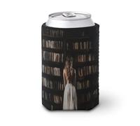 Manicotto refrigerante per lattine di birra, con una donna davanti alla libreria può coprire la birra refrigerante morbida e isolata, supporto per bevande per feste, spiaggia, eventi a casa