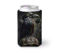 Manicotto refrigerante per lattine di birra, corvo, con teschio di rosa nera, fantasia scura, copertura morbida isolata, per feste, spiaggia, eventi a casa
