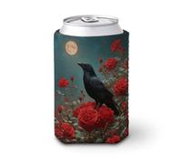 Manicotto refrigerante per lattine di birra, corvo nero sulla parte superiore delle rose rosse, può coprire la birra refrigerante morbido isolato porta bevande per feste, spiaggia, eventi a casa