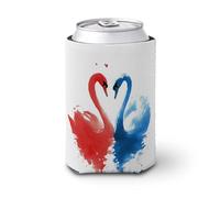 Manicotto refrigerante per lattine di birra, due eleganti cigni che nuotano, rosso e blu, per raffreddare la birra, morbido supporto isolato per bevande per feste, spiaggia, eventi a casa