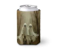 Manicotto refrigerante per lattine di birra, due fantasmi che cavalcano una bicicletta nebbiosa nella foresta e un sentiero può coprire la birra fresca morbida isolata porta bevande per feste in