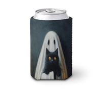 Manicotto refrigerante per lattine di birra, fantasma stravagante in un foglio bianco che tiene il gatto può coprire lattina di birra refrigerante morbido isolato porta bevande per feste in spiaggia