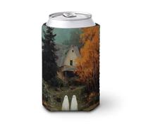 Manicotto refrigerante per lattine di birra, fantasmi sul sentiero della foresta, stile vintage, può coprire la birra refrigerante morbida e isolata, supporto per bevande per feste, spiaggia, eventi a
