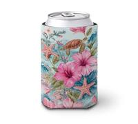 Manicotto refrigerante per lattine di birra, fiori di ibisco rosa, tartarughe marine, stelle marine, copertura morbida isolata, supporto per bevande per feste, spiaggia, eventi a casa
