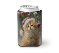 Manicotto refrigerante per lattine di birra, gatto natalizio sotto l'albero può coprire la birra refrigerante morbido isolato porta bevande per feste in spiaggia eventi casa