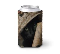 Manicotto refrigerante per lattine di birra, gatto nero con vestito vittoriano e cappello può coprire la birra fresco morbido isolato porta bevande per feste spiaggia eventi casa