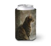 Manicotto refrigerante per lattine di birra, gatto soriano marrone sul davanzale della finestra, per raffreddare la birra, morbido supporto isolato per bevande per feste, spiaggia, eventi a casa