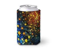 Manicotto refrigerante per lattine di birra, in vetro colorato, con luna e stelle, per feste in spiaggia, eventi a casa