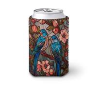 Manicotto refrigerante per lattine di birra, in vetro colorato, motivo: uccellini innamorati in un albero di pesco, può coprire la birra refrigerante morbida e isolata, per feste, spiaggia, eventi a