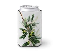 Manicotto refrigerante per lattine di birra, minimalista, ad acquerello, ramo d'ulivo, morbido e isolato, per feste, spiaggia, eventi, casa