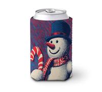 Manicotto refrigerante per lattine di birra, pupazzo di neve con bastoncino di zucchero, stile retrò, morbido e isolato, per feste, spiaggia, eventi a casa