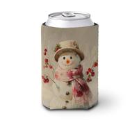 Manicotto refrigerante per lattine di birra, pupazzo di neve con cappello e sciarpa, bacche rosse, può coprire la birra refrigerante morbido isolato porta bevande per feste, spiaggia, eventi a casa