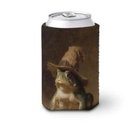 Manicotto refrigerante per lattine di birra, rospo verde che indossa un cappello da strega, per Halloween, può coprire la birra, morbido supporto isolato per bevande per feste, spiaggia, eventi a casa