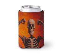 Manicotto refrigerante per lattine di birra, scheletro con braccia che flettono i muscoli, per Halloween può coprire la birra, morbido supporto isolante per bevande per feste, spiaggia, eventi a casa