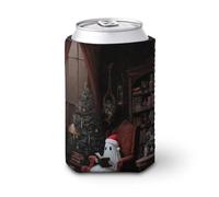 Manicotto refrigerante per lattine di birra, simpatico fantasma che indossa cappello di Babbo Natale, poltrona da lettura può coprire la birra fresca morbida isolata porta bevande per feste, spiaggia