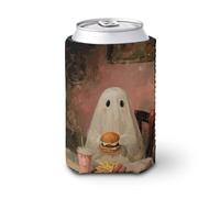 Manicotto refrigerante per lattine di birra, simpatico fantasma che mangia hamburger, tazza da caffè può coprire la birra fresca morbida isolata porta bevande per feste in spiaggia eventi casa