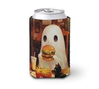 Manicotto refrigerante per lattine di birra, simpatico fantasma che mangia un hamburger e patatine fritte può coprire la birra refrigerante morbido isolato porta bevande per feste in spiaggia eventi