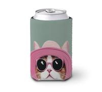 Manicotto refrigerante per lattine di birra, simpatico gatto in un cappello da sole può coprire la birra refrigerante morbido isolato porta bevande per feste, spiaggia, eventi a casa