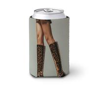 Manicotto refrigerante per lattine di birra, stampa leopardata, stivali alti fino al ginocchio, può coprire la birra fresca morbida isolata porta bevande per feste, spiaggia, eventi a casa