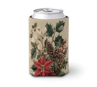 Manicotto refrigerante per lattine di birra, stile vintage botanico, con agrifoglio, vischio, stelle di Natale, copertura morbida isolata, per feste, spiaggia, eventi, casa