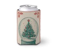 Manicotto refrigerante per lattine di birra, stile vintage, con albero di Natale all'interno del globo, per bevande isolate e morbide, per feste, spiaggia, eventi a casa