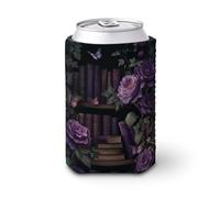 Manicotto refrigerante per lattine di birra, stile vintage, con rose viola scuro, morbido e isolato, per feste, spiaggia, eventi, casa