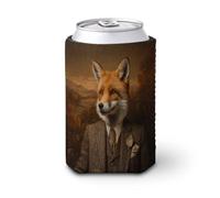 Manicotto refrigerante per lattine di birra, stravagante volpe che indossa un abito vittoriano in tweed può coprire la birra refrigerante morbido isolato porta bevande per feste in spiaggia eventi