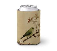 Manicotto refrigerante per lattine di birra, uccello verde sul ramo di un albero antico, può coprire la birra refrigerante morbido isolato porta bevande per feste in spiaggia eventi casa