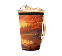 Manicotto riutilizzabile per caffè freddo con manico, fiume tramonto con cervo, in neoprene, isolante, portabicchieri per bevande fredde, 680,4 - 793,8 g