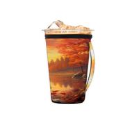 Manicotto riutilizzabile per caffè freddo con manico, fiume tramonto con cervo, in neoprene, isolante, portabicchieri per bevande fredde da 453,6 g a 510,3 g