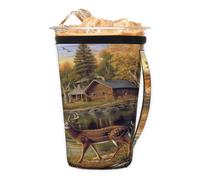 Manicotto riutilizzabile per caffè freddo con manico, fiume tramonto con cervo, in neoprene, motivo animale, uccello, portabicchieri, per bevande fredde, 850,5 g - 907,2 g