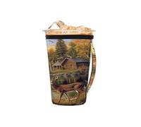 Manicotto riutilizzabile per caffè freddo con manico, fiume tramonto con cervo, in neoprene, motivo animale, uccello, portabicchieri, per bevande fredde, 453,6 - 510,3 g