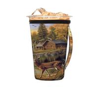 Manicotto riutilizzabile per caffè freddo con manico, fiume tramonto con cervo, in neoprene, motivo animale, uccello, portabicchieri, per bevande fredde, 680,4 - 793,8 g