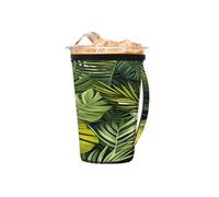Manicotto riutilizzabile per caffè freddo con manico, foglie della giungla tropicale, in neoprene, isolante, per bevande fredde, 453,6 - 510,3 g