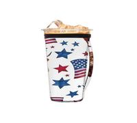 Manicotto riutilizzabile per caffè freddo con manico, in neoprene con bandiera americana, 4 luglio, isolante, portabicchieri per bevande fredde da 473 a 510 ml