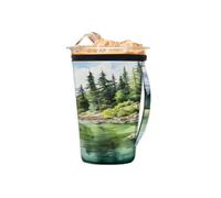Manicotto riutilizzabile per caffè freddo con manico, in neoprene, con foresta di montagna, fiume, isolante, portabicchieri, per bevande fredde, da 453,6 g a 510,3 g