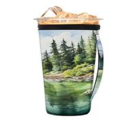 Manicotto riutilizzabile per caffè freddo con manico, in neoprene, con foresta di montagna, fiume, isolante, portabicchieri, per bevande fredde, 850,5 g - 907,2 g