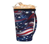 Manicotto riutilizzabile per caffè freddo con manico, manica in neoprene con bandiera americana 4 luglio a righe stelle isolanti portabicchieri per bevande fredde 850,5 g - 907,2 g