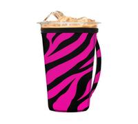 Manicotto riutilizzabile per caffè freddo con manico, stampa zebrata rosa, in neoprene, con stampa animalier, isolante, portabicchieri per bevande fredde, 680,4 - 793,8 g