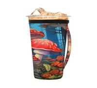 Manicotto riutilizzabile per caffè ghiacciato con manico, in neoprene, con funghi della foresta, isolante, portabicchieri, per bevande fredde, 680,4 g - 793,8 g
