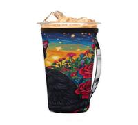 Manicotto riutilizzabile per caffè ghiacciato con manico, in neoprene, motivo gatto rosa rossa, isolante, per pittura a olio, portabicchieri per bevande fredde, 680,4 g - 793,8 g